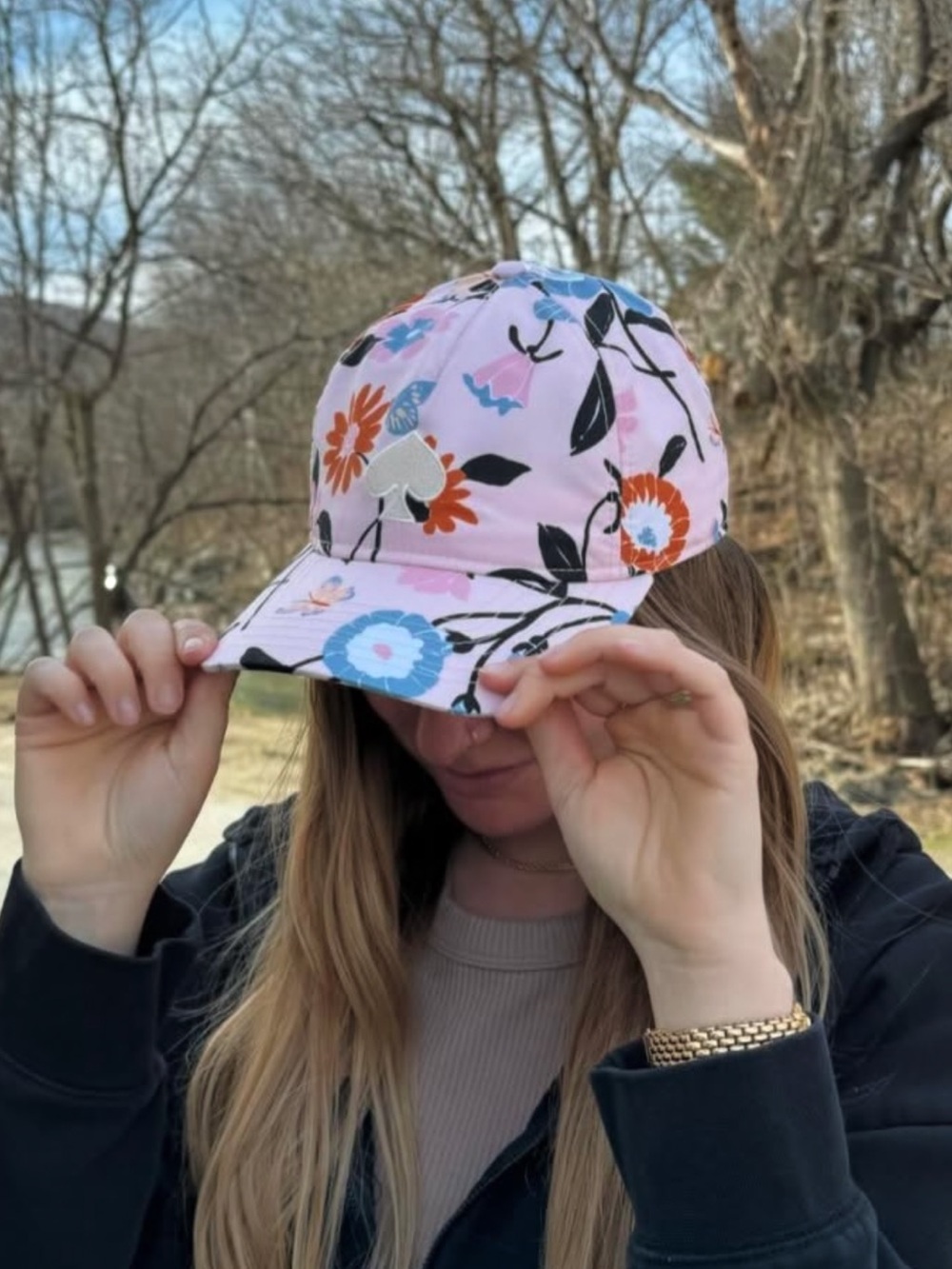 kate spade Pink Floral Baseball Cap with Multicolor Blooms